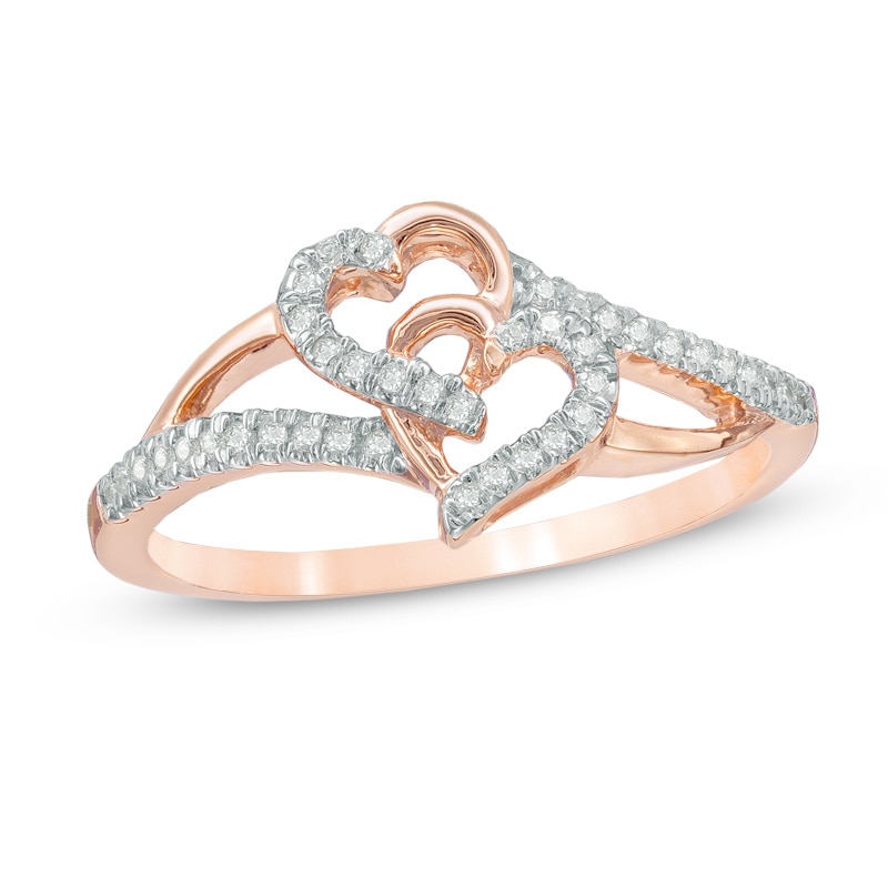 0.11 CT. T.W. Diamond Interlocking Hearts Ring in 10K Rose Gold