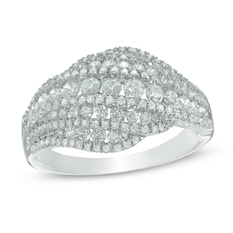 1.18 CT. T.W. Diamond Multi-Row Wave Ring in 10K White Gold|Peoples Jewellers