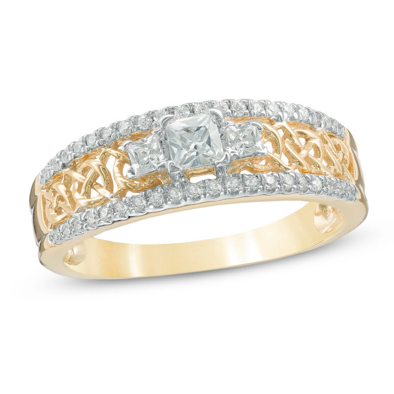 0.45 CT. T.W. Princess-Cut Diamond Three Stone Wire Ring in 10K Gold