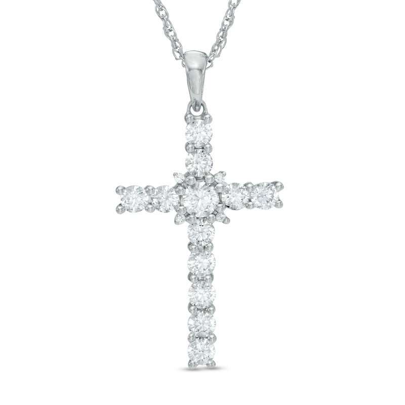 0.82 CT. T.W. Diamond Cross Pendant in 10K White Gold