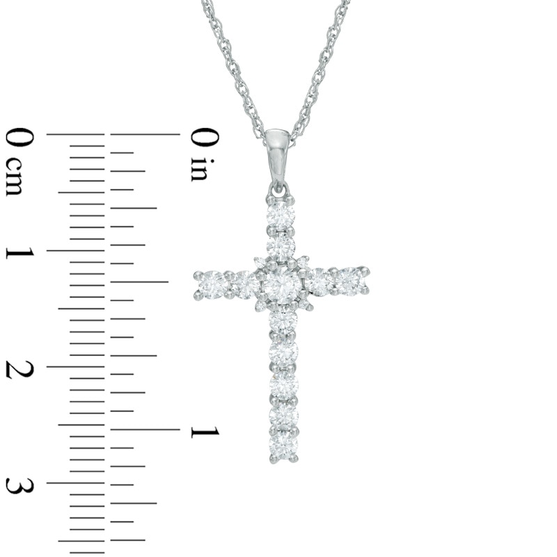 Main Image 2 of 0.82 CT. T.W. Diamond Cross Pendant in 10K White Gold