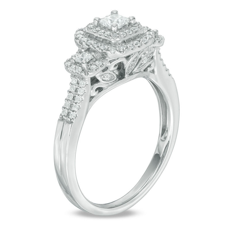 0.45 CT. T.W. Princess-Cut Diamond Past Present FutureÂ® Double Frame Engagement Ring in 10K White Gold
