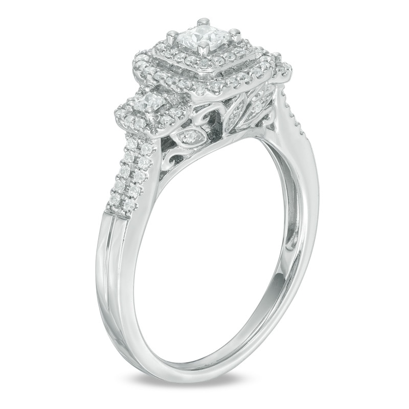 0.45 CT. T.W. Princess-Cut Diamond Past Present Future® Double Frame Engagement Ring in 10K White Gold