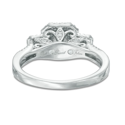 0.45 CT. T.W. Princess-Cut Diamond Past Present Future® Double Frame Engagement Ring in 10K White Gold