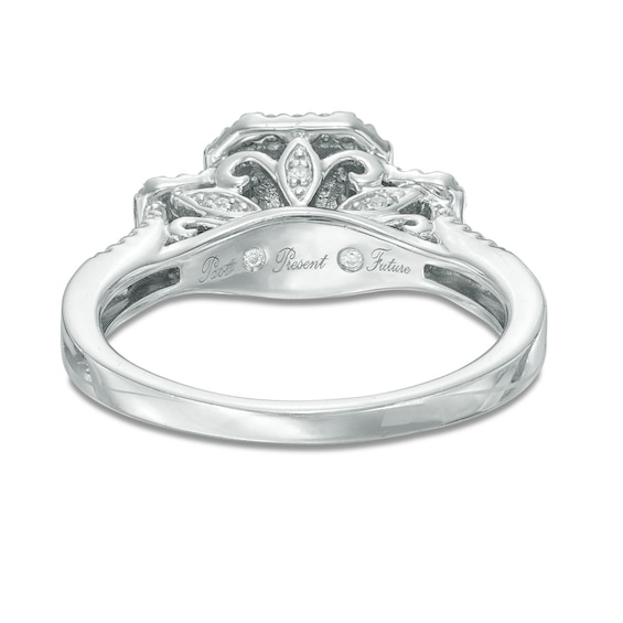 0.45 CT. T.W. Princess-Cut Diamond Past Present Future® Double Frame Engagement Ring in 10K White Gold