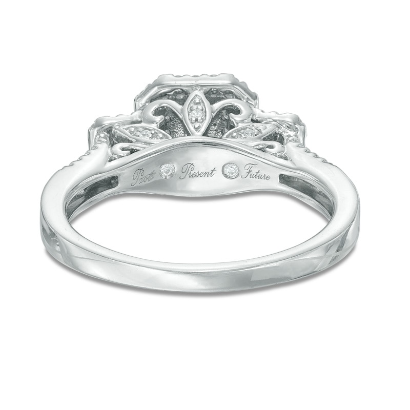 0.45 CT. T.W. Princess-Cut Diamond Past Present Future® Double Frame Engagement Ring in 10K White Gold