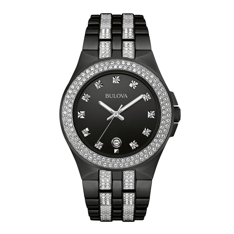 Men's Bulova Crystal Accent Black IP Watch (Model: 98B251)