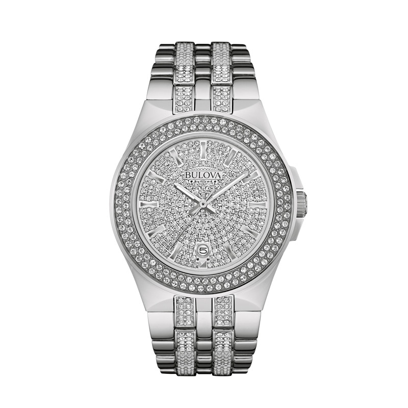 Main Image 1 of Men's Bulova Crystal Accent Watch with Silver-Tone Dial (Model: 96B235)