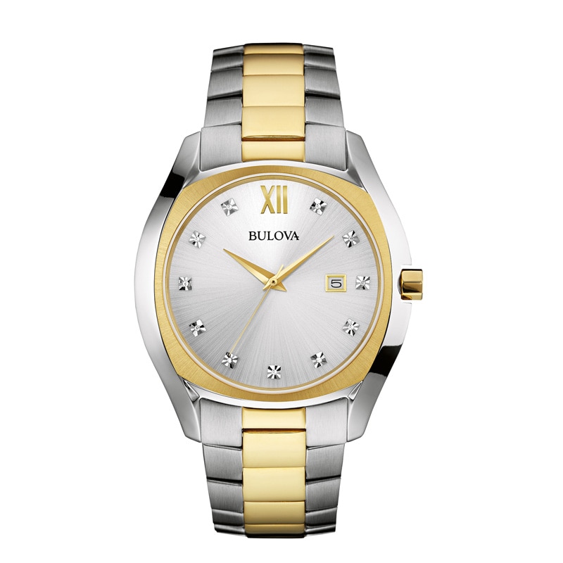 Main Image 1 of Men's Bulova Diamond Accent Two-Tone Watch with Silver Dial (Model: 98D125)