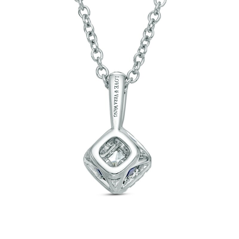 Main Image 2 of Vera Wang Love Collection 0.23 CT. T.W. Princess-Cut Diamond and Blue Sapphire Frame Pendant in 14K White Gold