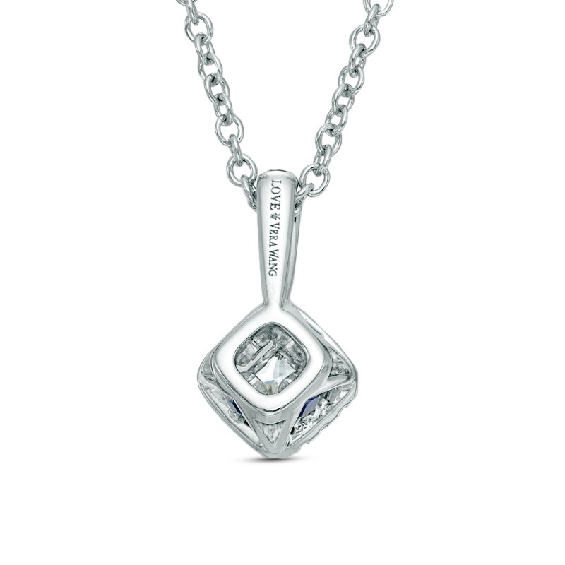 Vera Wang Love Collection 0.23 CT. T.W. Princess-Cut Diamond and Blue Sapphire Frame Pendant in 14K White Gold|Peoples Jewellers