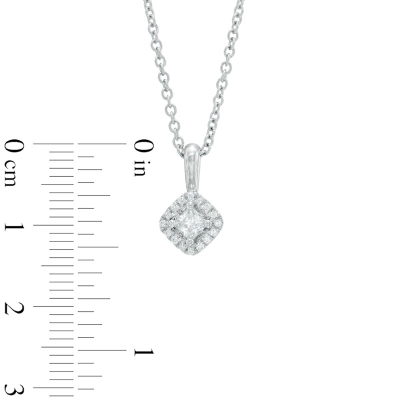 Main Image 4 of Vera Wang Love Collection 0.23 CT. T.W. Princess-Cut Diamond and Blue Sapphire Frame Pendant in 14K White Gold