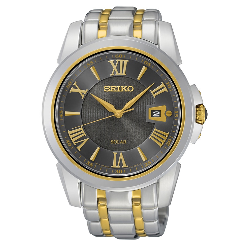 Men's Seiko Solar Two-Tone Watch with Grey Dial (Model: SNE398)