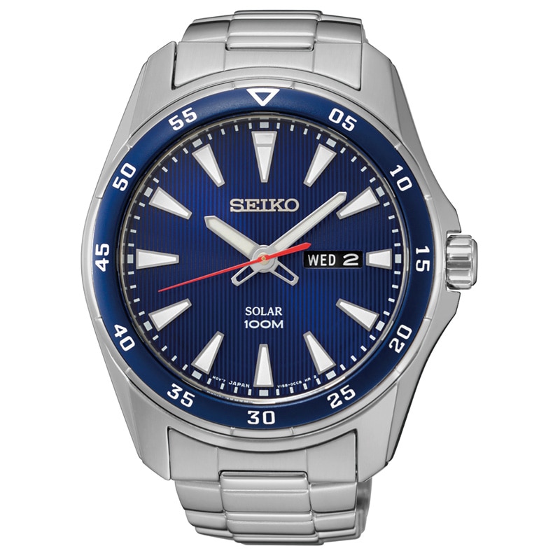 Men's Seiko Solar Watch with Dark Blue Dial (Model: SNE391)|Peoples Jewellers