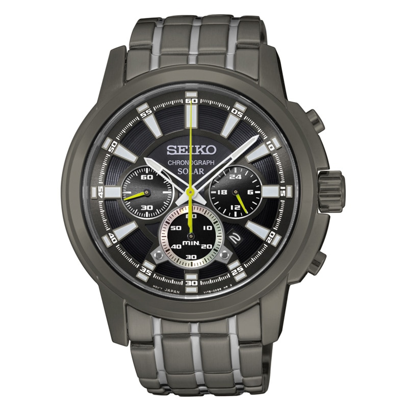 Men's Seiko Solar Chronograph Watch with Black Dial (Model: SSC391)|Peoples Jewellers