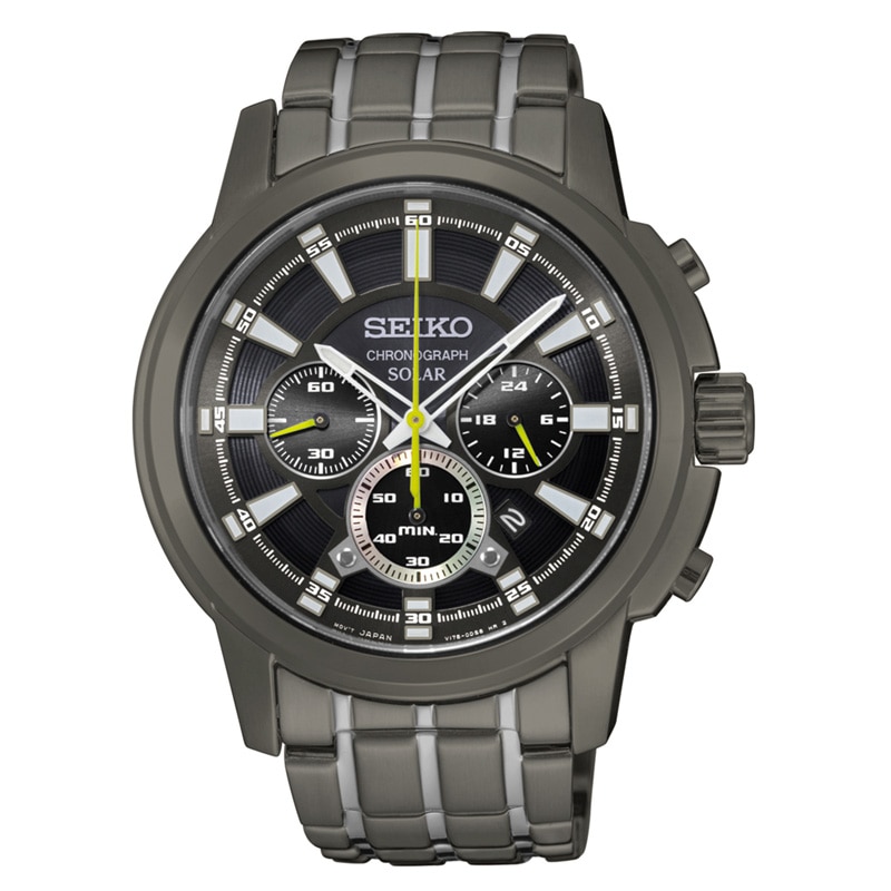 Main Image 1 of Men's Seiko Solar Chronograph Watch with Black Dial (Model: SSC391)