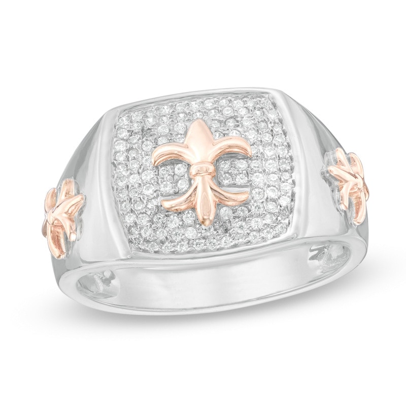 Main Image 1 of Men's 0.30 CT. T.W. Diamond Fleur-de-Lis Ring in Sterling Silver and 10K Rose Gold