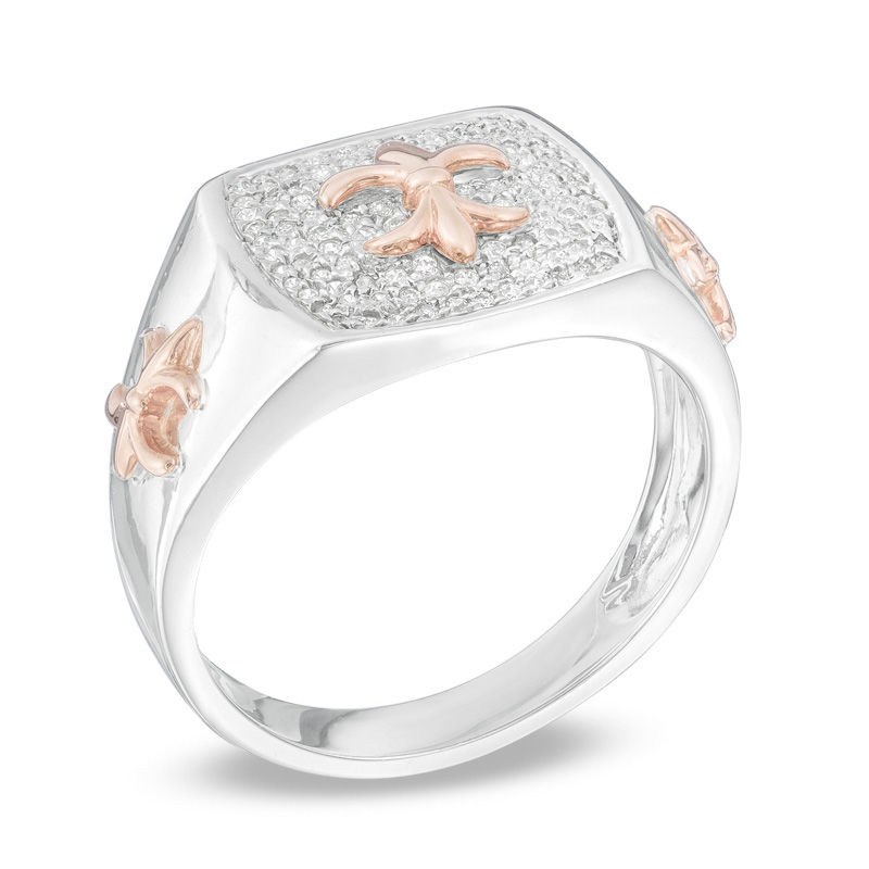 Men's 0.30 CT. T.W. Diamond Fleur-de-Lis Ring in Sterling Silver and 10K Rose Gold