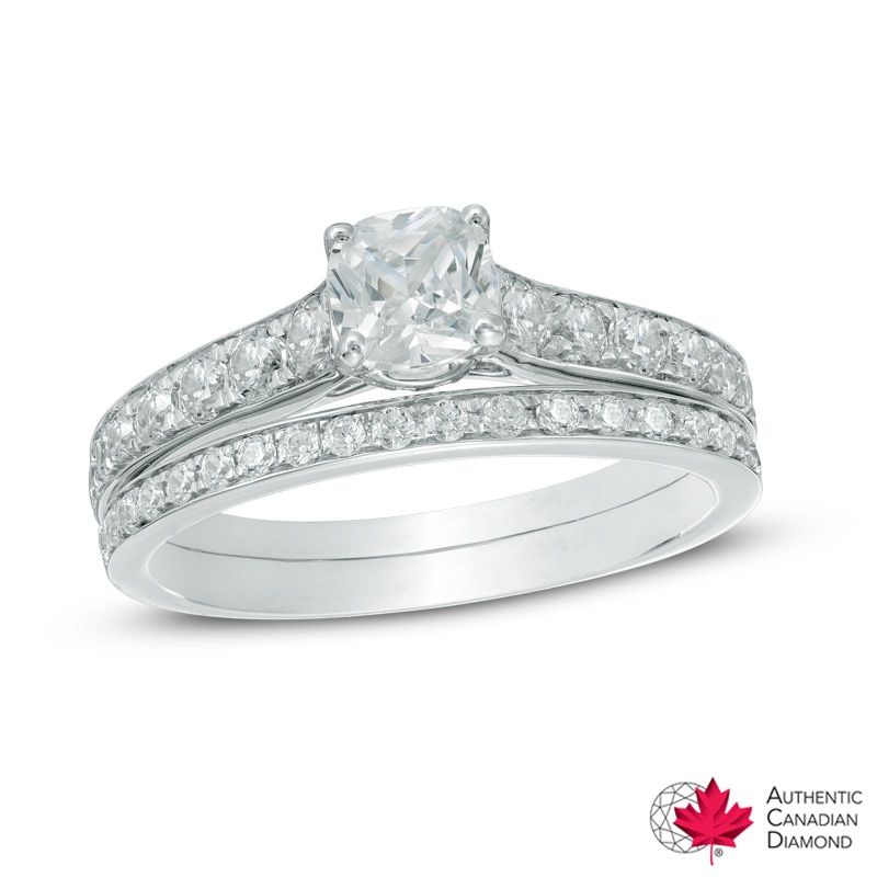 1.65 CT. T.W. Certified Canadian Cushion-Cut Diamond Bridal Set in 14K White Gold (I/I1)|Peoples Jewellers