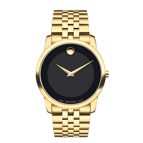 mens gold movado watch with black face