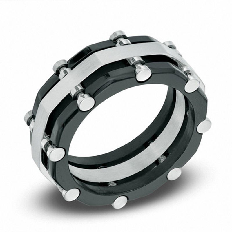 9.0mm Two-Tone Stainless Steel Riveted Comfort Fit Wedding Band - Size 10