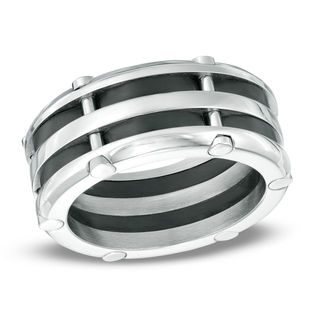Men's 10.0mm Two-Tone Stainless Steel Riveted Comfort Fit Wedding Band - Size 10