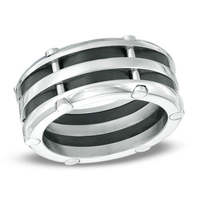 Men's 10.0mm Two-Tone Stainless Steel Riveted Comfort Fit Wedding Band - Size 10