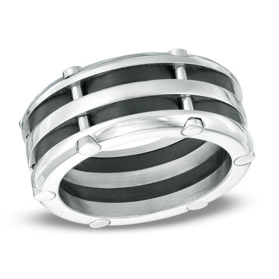 Men's 10.0mm Two-Tone Stainless Steel Riveted Comfort Fit Wedding Band - Size 10