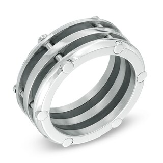Men's 10.0mm Two-Tone Stainless Steel Riveted Comfort Fit Wedding Band - Size 10