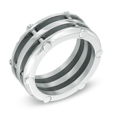 Men's 10.0mm Two-Tone Stainless Steel Riveted Comfort Fit Wedding Band - Size 10