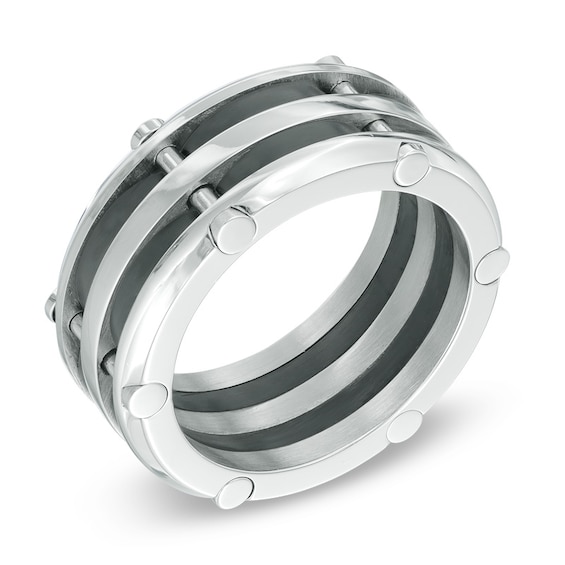 Men's 10.0mm Two-Tone Stainless Steel Riveted Comfort Fit Wedding Band - Size 10