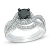 Thumbnail Image 0 of 1.20 CT. T.W. Enhanced Black and White Diamond Swirl Bridal Set in 10K White Gold