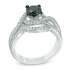 1.20 CT. T.W. Enhanced Black and White Diamond Swirl Bridal Set in 10K White Gold