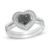 Thumbnail Image 0 of 0.23 CT. T.W. Enhanced Black and White Diamond Heart Cluster Bridal Set in Sterling Silver