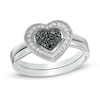 Thumbnail Image 1 of 0.23 CT. T.W. Enhanced Black and White Diamond Heart Cluster Bridal Set in Sterling Silver