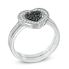 Thumbnail Image 1 of 0.23 CT. T.W. Enhanced Black and White Diamond Heart Cluster Bridal Set in Sterling Silver