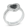 Thumbnail Image 2 of 0.23 CT. T.W. Enhanced Black and White Diamond Heart Cluster Bridal Set in Sterling Silver