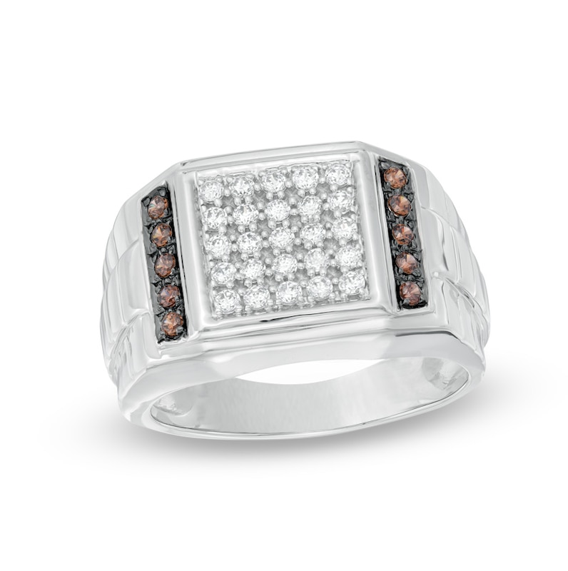 Men's 0.45 CT. T.W. Champagne and White Diamond Square Composite Ring in 10K White Gold|Peoples Jewellers