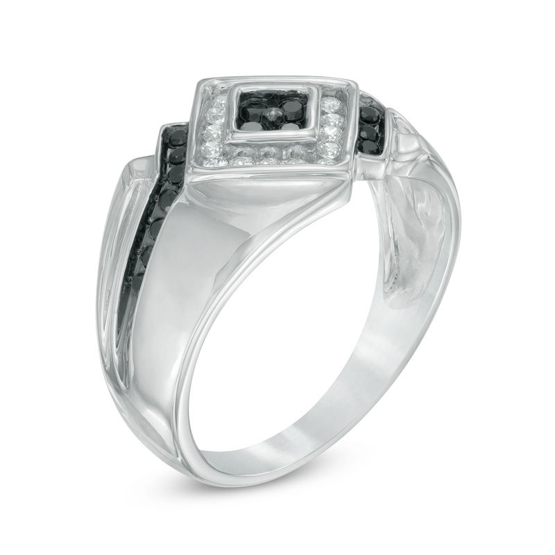 Main Image 2 of Men's 0.45 CT. T.W. Enhanced Black and White Diamond Ring in Sterling Silver