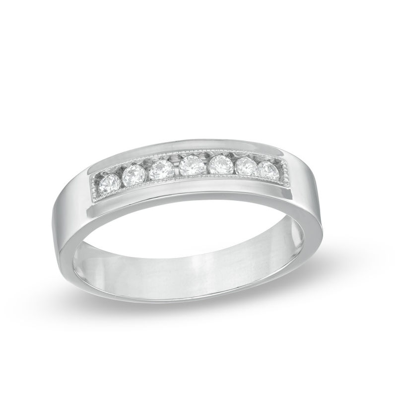 Men's 0.23 CT. T.W. Diamond Wedding Band in 10K White Gold