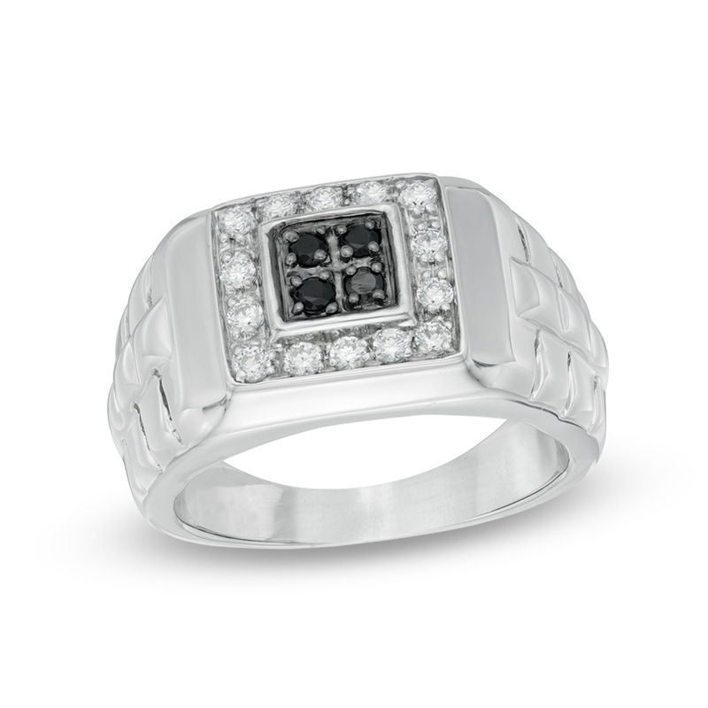 Men's 0.45 CT. T.W. Enhanced Black and White Diamond Ring in 10K White Gold|Peoples Jewellers