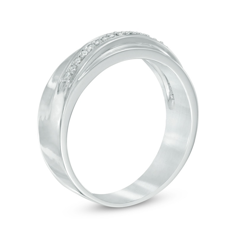 Main Image 2 of Men's 0.12 CT. T.W. Diamond Wedding Band in Sterling Silver