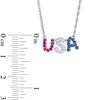 Thumbnail Image 1 of Lab-Created Ruby and White and Blue Sapphire "USA" Necklace in Sterling Silver - 17.5"