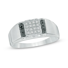 0.12 CT. T.W. Enhanced Black and White Diamond Ring in 10K White Gold