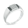 Thumbnail Image 1 of Men's 0.12 CT. T.W. Enhanced Black and White Diamond Ring in 10K White Gold