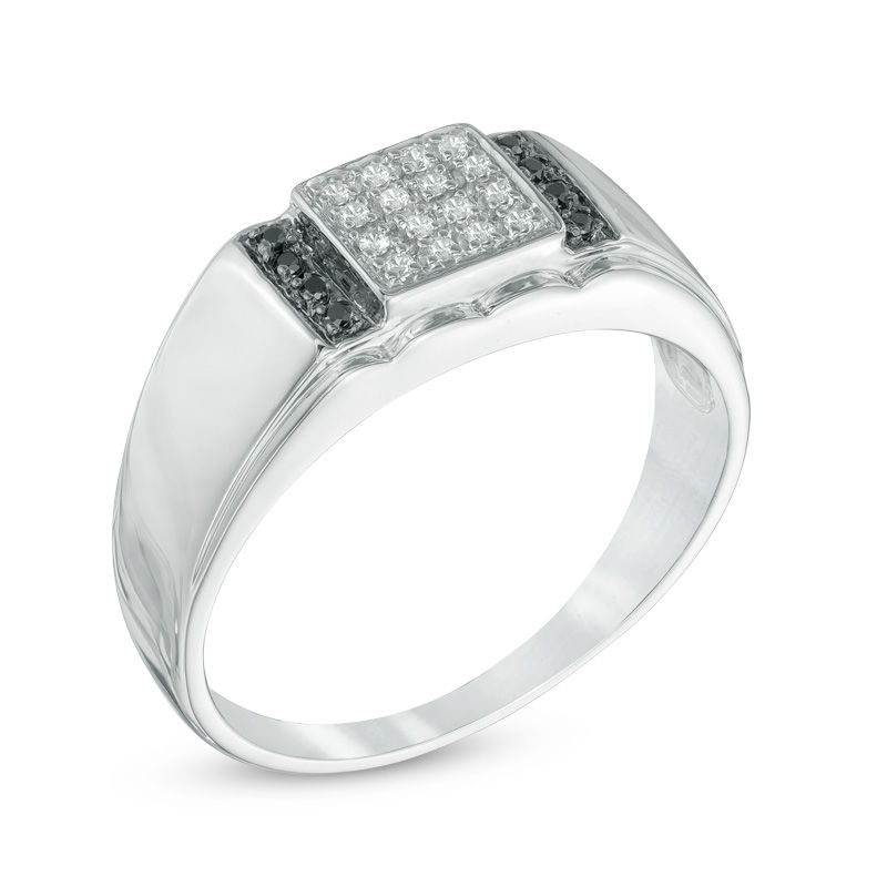 Men's 0.12 CT. T.W. Enhanced Black and White Diamond Ring in 10K White Gold