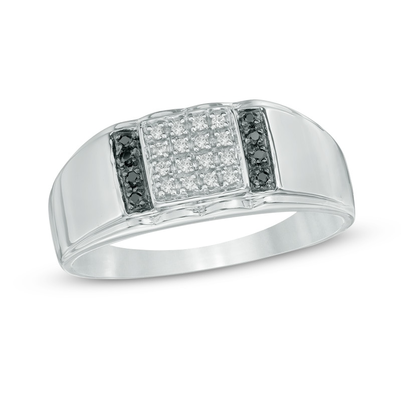 Main Image 1 of Men's 0.12 CT. T.W. Enhanced Black and White Diamond Ring in Sterling Silver