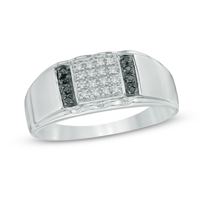 Men's 0.12 CT. T.W. Enhanced Black and White Diamond Ring in Sterling Silver|Peoples Jewellers