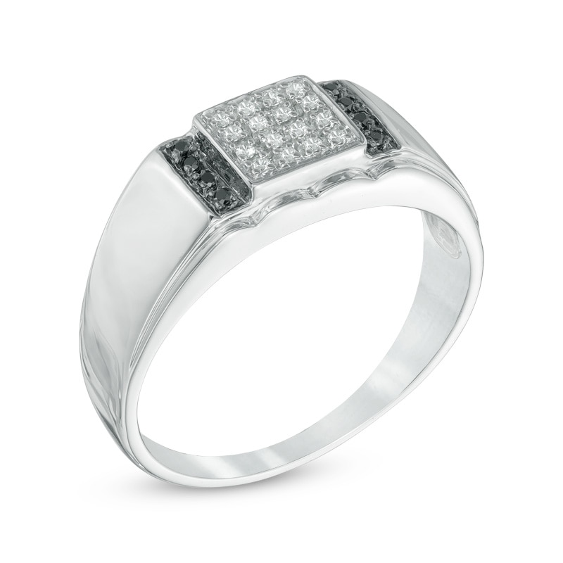 Main Image 2 of Men's 0.12 CT. T.W. Enhanced Black and White Diamond Ring in Sterling Silver