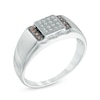 Men's 0.12 CT. T.W. Enhanced Champagne and White Diamond Ring in 10K White Gold